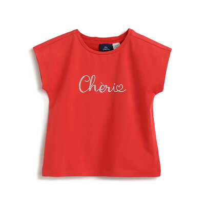 Girls Medium Red Printed Short Sleeve T-Shirt